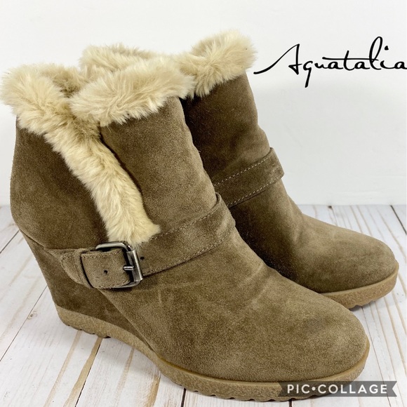Aquatalia Shoes - Aquatalia FauxFur Lined Suede Wedge Ankle Boot 7.5